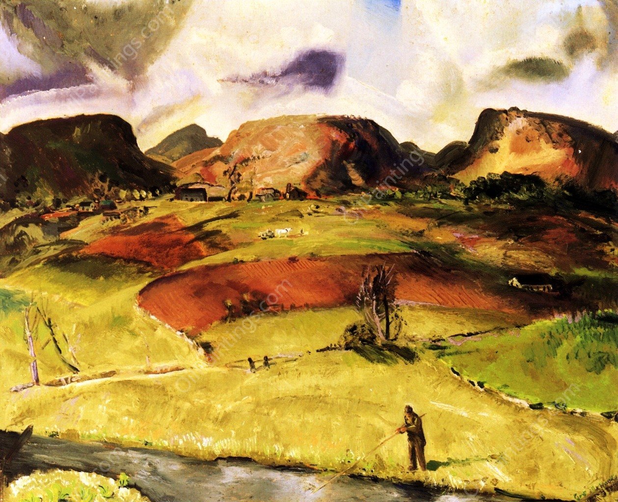 Trout Stream and Mountains by George Wesley Bellows - Hand-Painted Oil Painting Reproduction