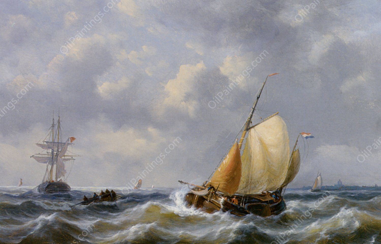 Shipping in Choppy Seas by George Willem Opdenhoff - Hand-Painted Oil Painting Reproduction
