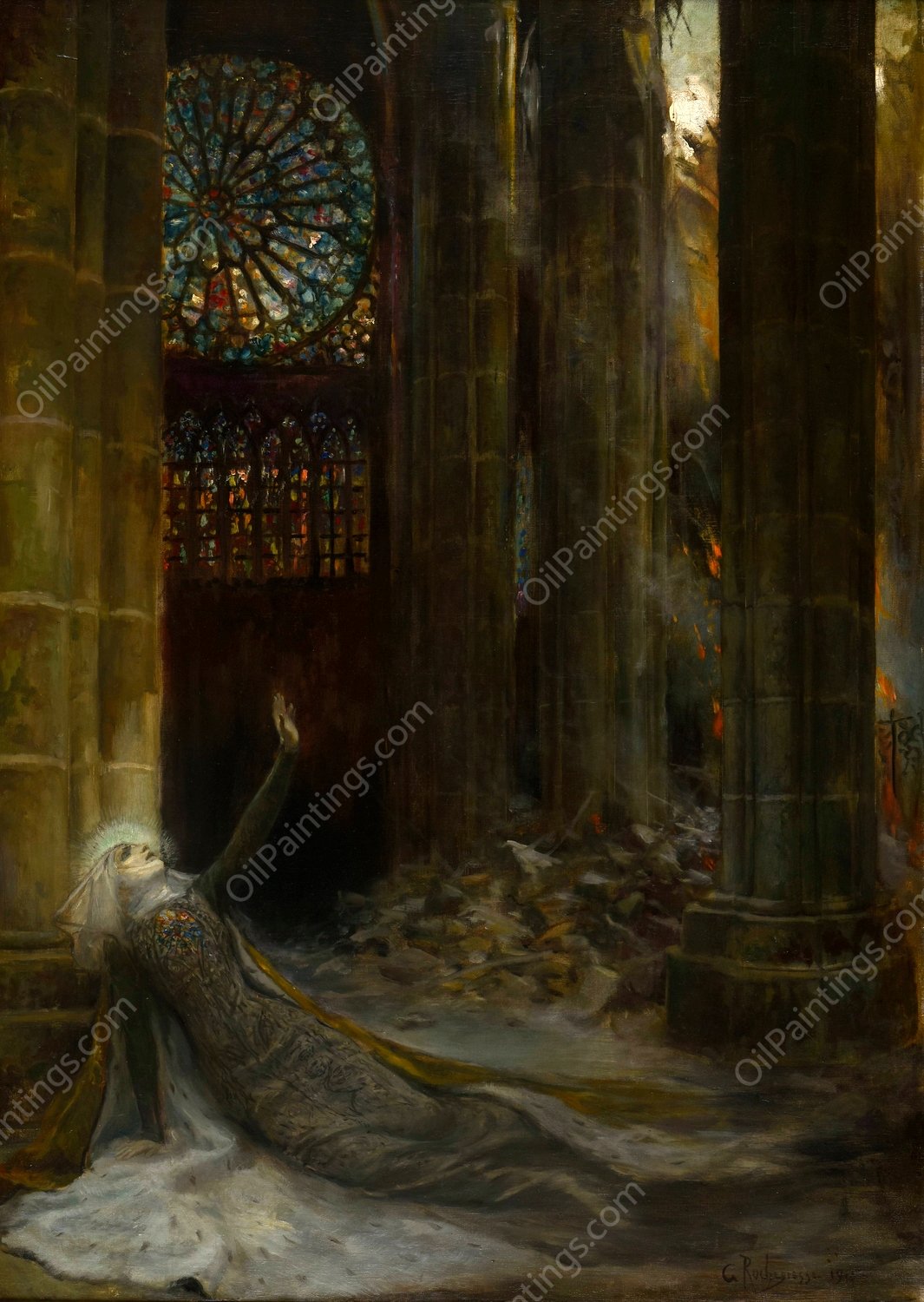 Interieur de cathedrale  by Georges Antoine Rochegrosse - Hand-Painted Oil Painting Reproduction