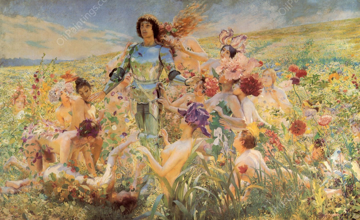 The Knight of the Flowers by Georges Antoine Rochegrosse - Hand-Painted Oil Painting Reproduction