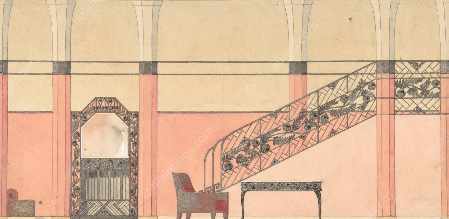 Design for a Hallway with Wrought-iron Details  by Georges De Feure - Hand-Painted Oil Painting Reproduction