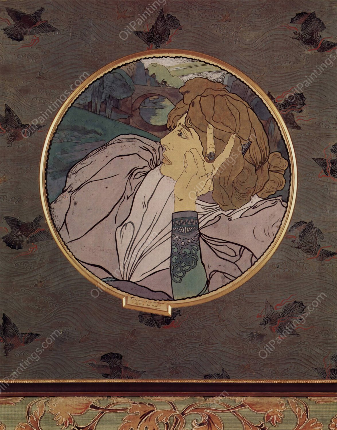 Die Stimme des Bosen oder Melancholie, Tondo  by Georges De Feure - Hand-Painted Oil Painting Reproduction