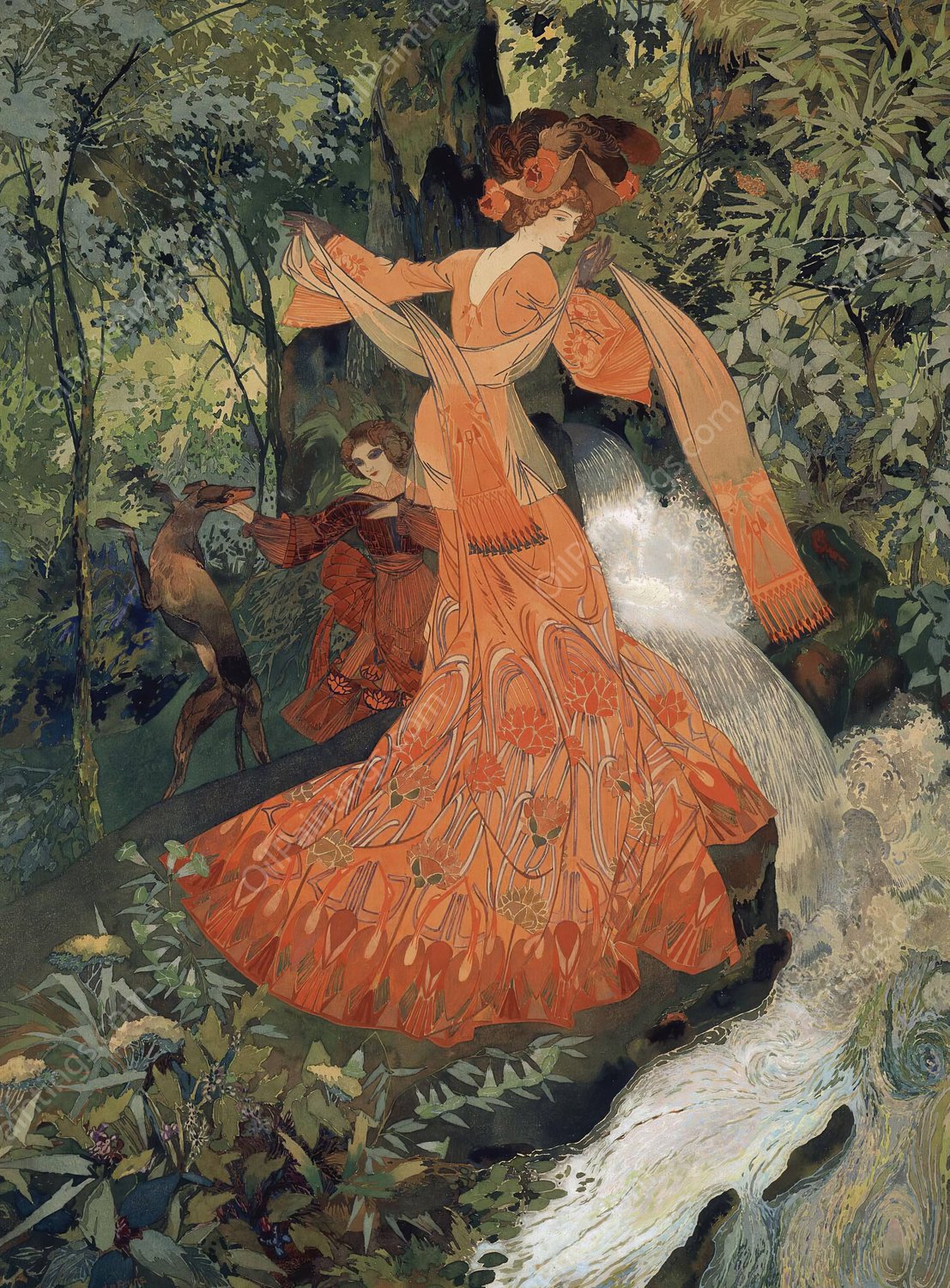 Elegante Pres D'une Source by Georges De Feure - Hand-Painted Oil Painting Reproduction