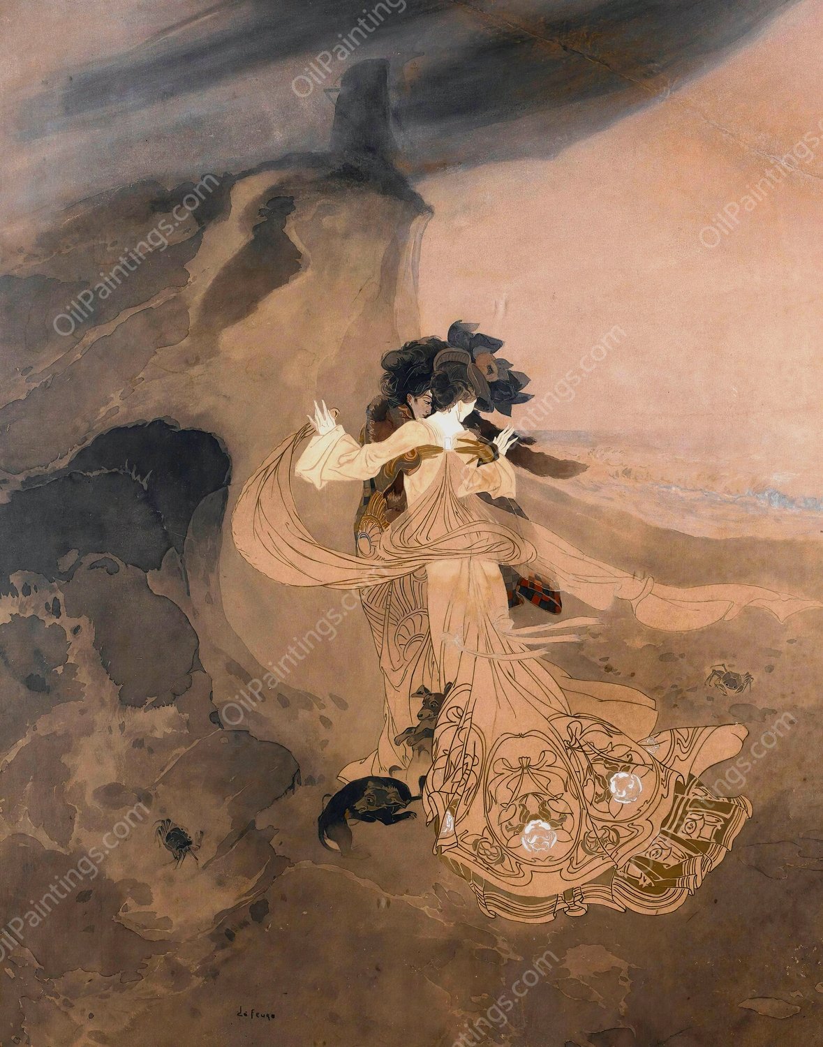 Elegantes Sur La Plage by Georges De Feure - Hand-Painted Oil Painting Reproduction