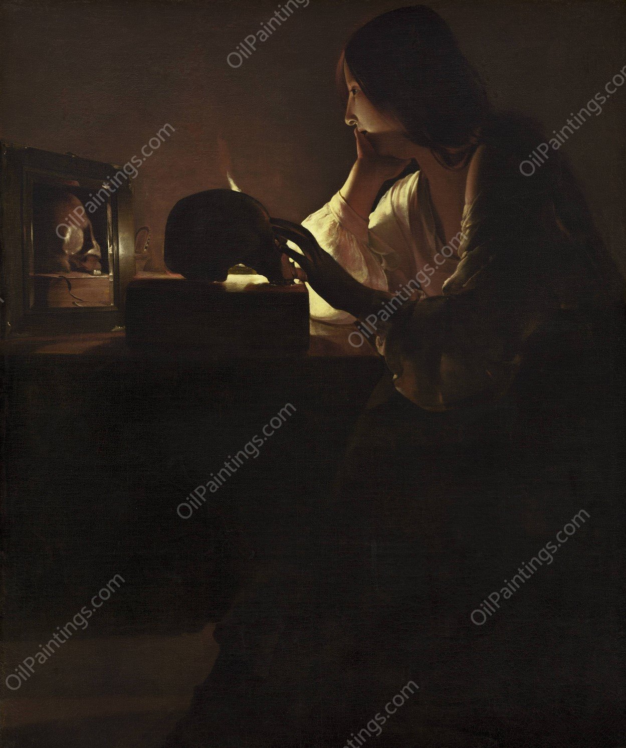 The Repentant Magdalen  by Georges De La Tour - Hand-Painted Oil Painting Reproduction