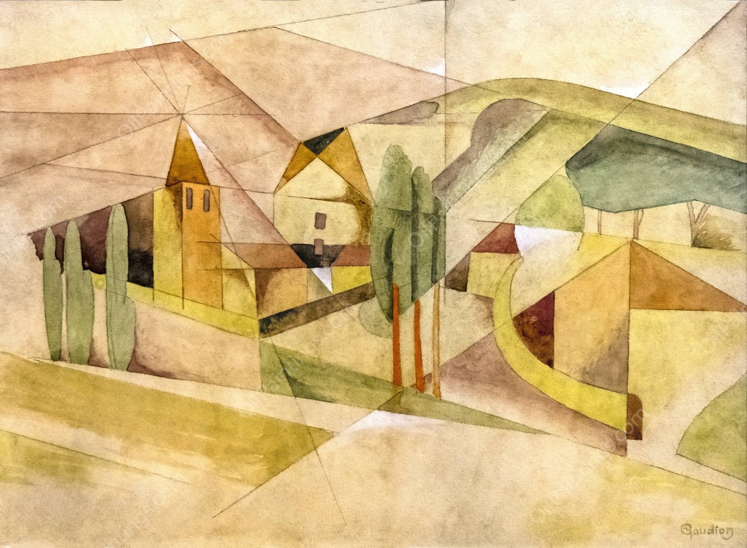 Cubist village by Georges Gaudion - Hand-Painted Oil Painting Reproduction