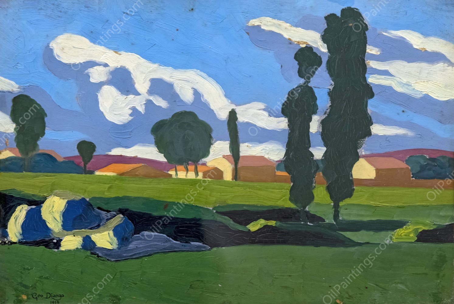 Poplar landscape by Georges Gaudion - Hand-Painted Oil Painting Reproduction