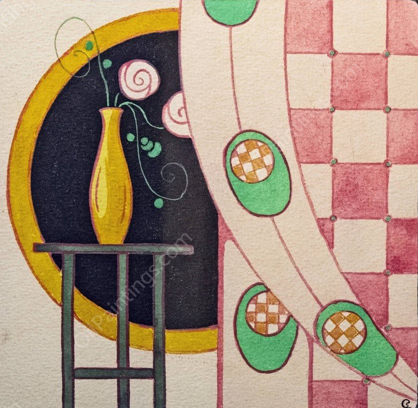 Still life with vase and curtain by Georges Gaudion - Hand-Painted Oil Painting Reproduction