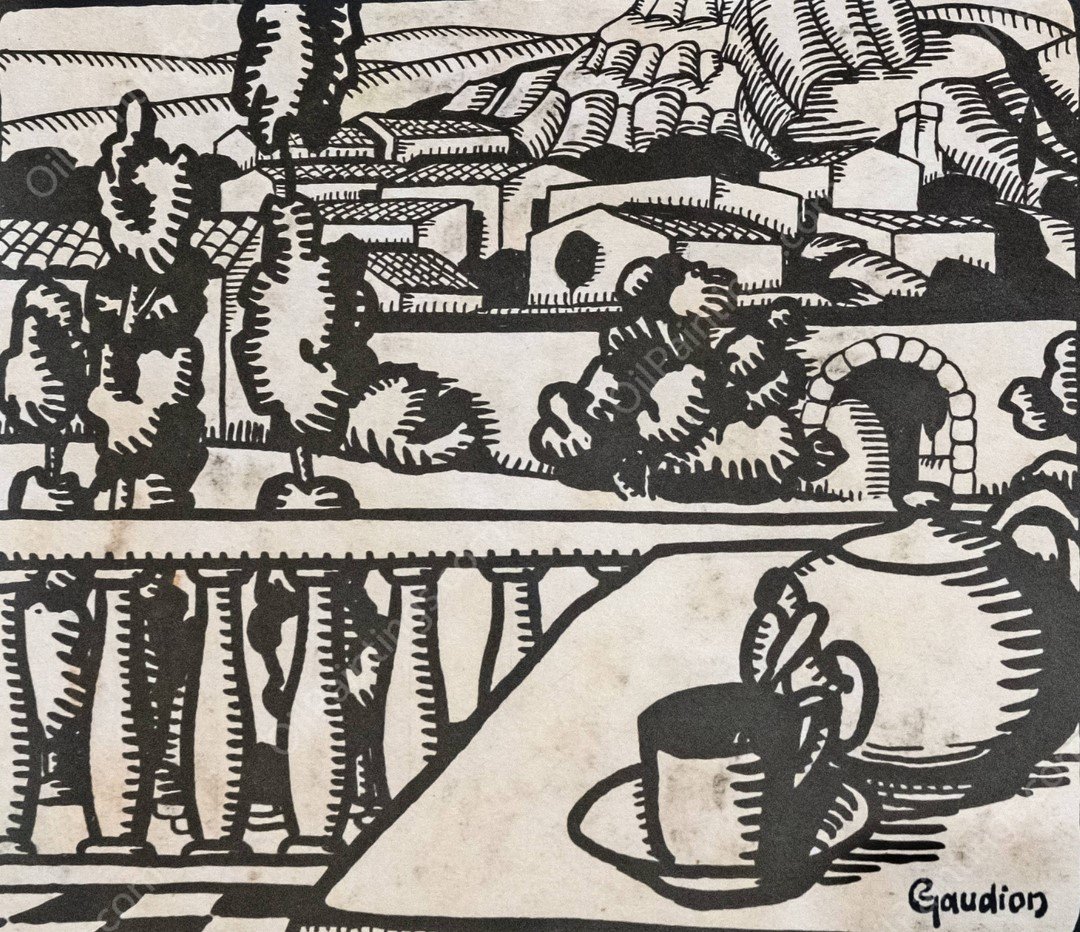 The balcony, Provencal landscape by Georges Gaudion - Hand-Painted Oil Painting Reproduction