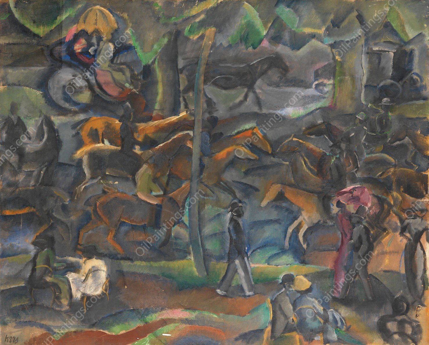 Reiter und Flaneure im Park  by Georges Kars - Hand-Painted Oil Painting Reproduction