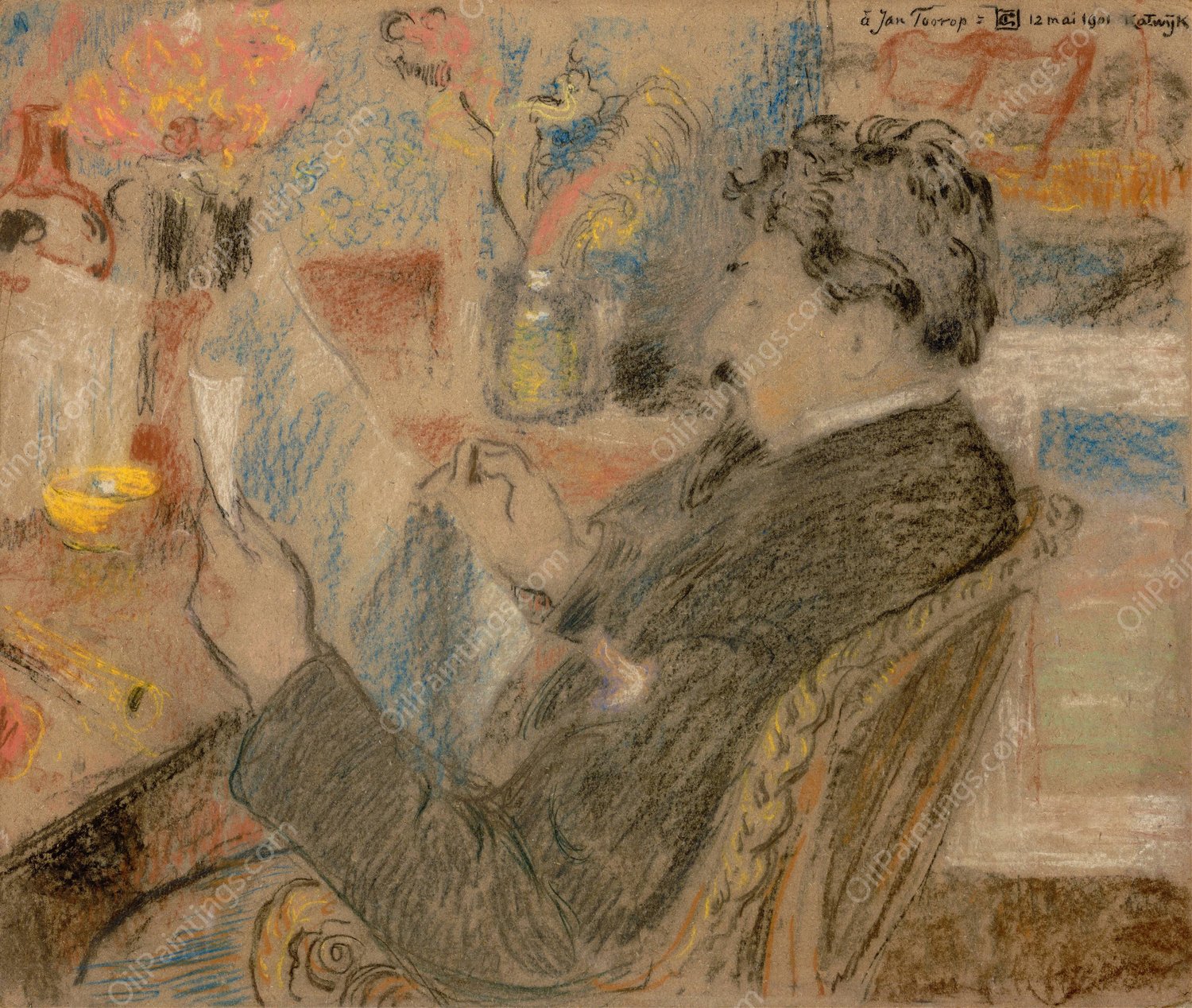 Portrait of Jan Toorop  by Georges Lemmen - Hand-Painted Oil Painting Reproduction