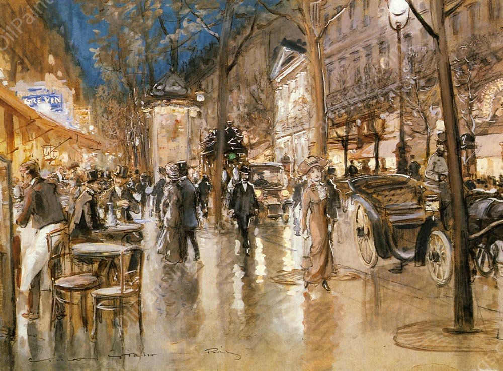 Evening on a Parisian Boulevard by Georges Stein - Hand-Painted Oil Painting Reproduction