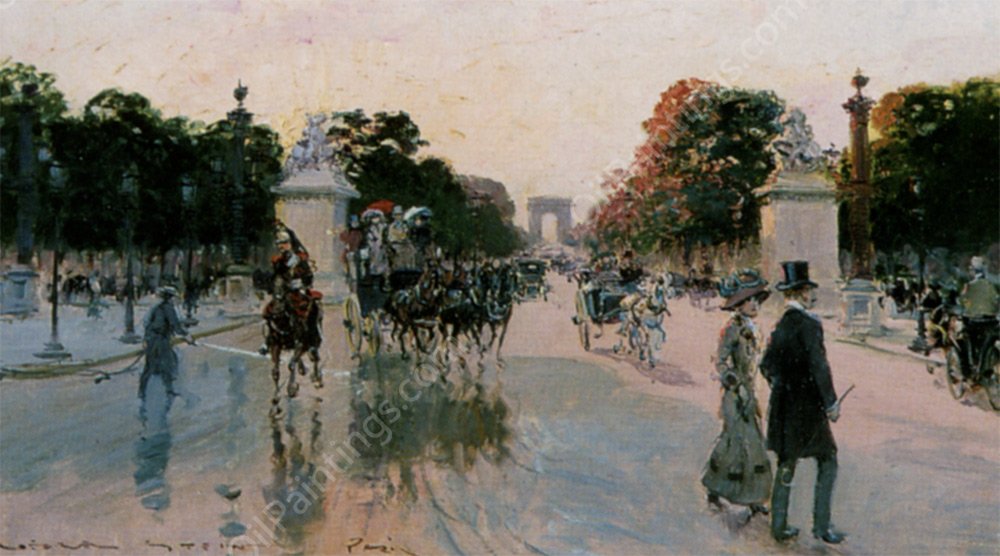 Les Champs Elysees au Petit Matin by Georges Stein - Hand-Painted Oil Painting Reproduction