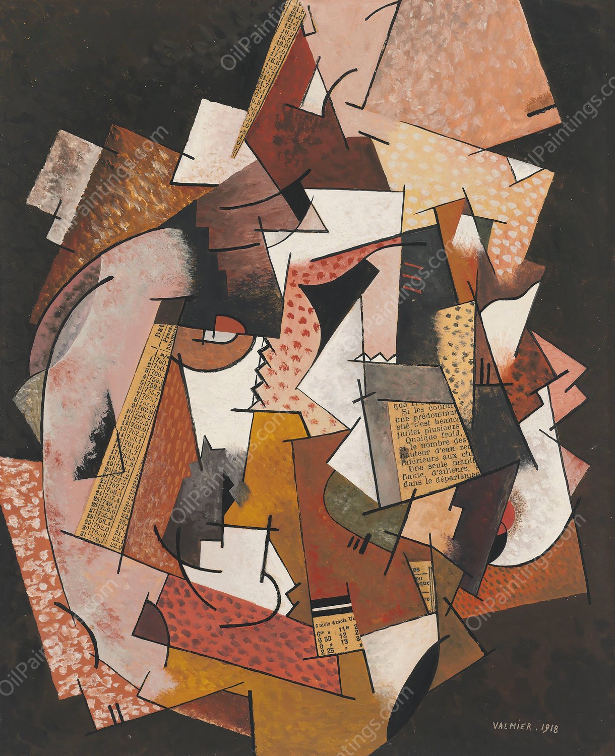 Composition au papier journal  by Georges Valmier - Hand-Painted Oil Painting Reproduction