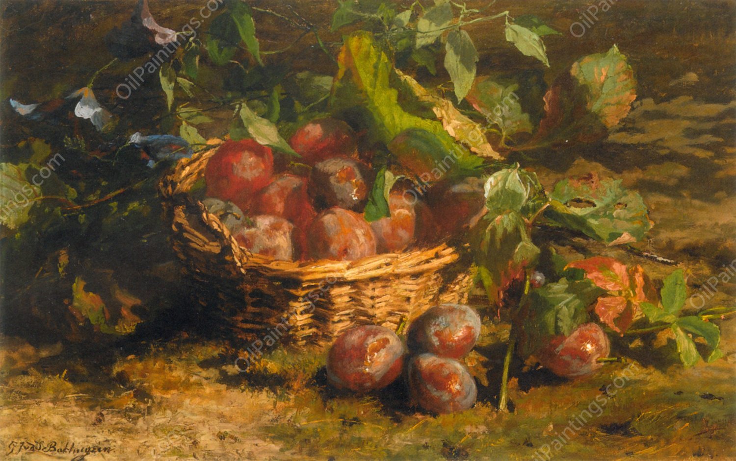 Still Life with Plums in a Basket by Geraldine Jacoba Van De Sande Bakhuyzen - Hand-Painted Oil Painting Reproduction