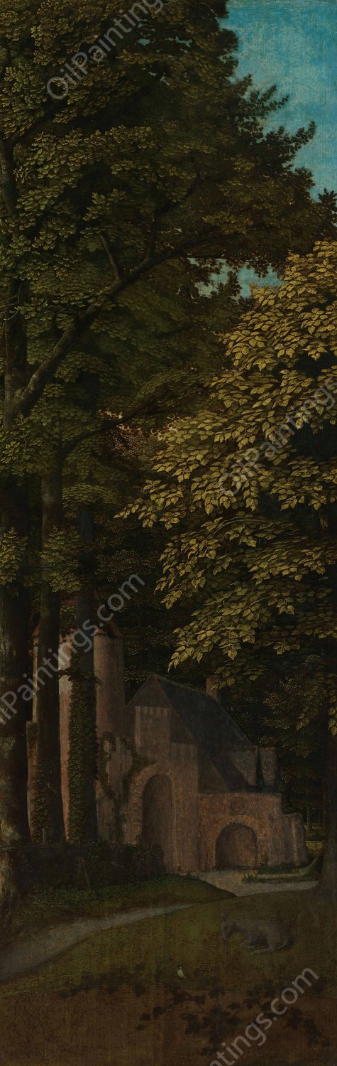 View in a Forest, Outer Left Wing of a Triptych  by Gerard David - Hand-Painted Oil Painting Reproduction