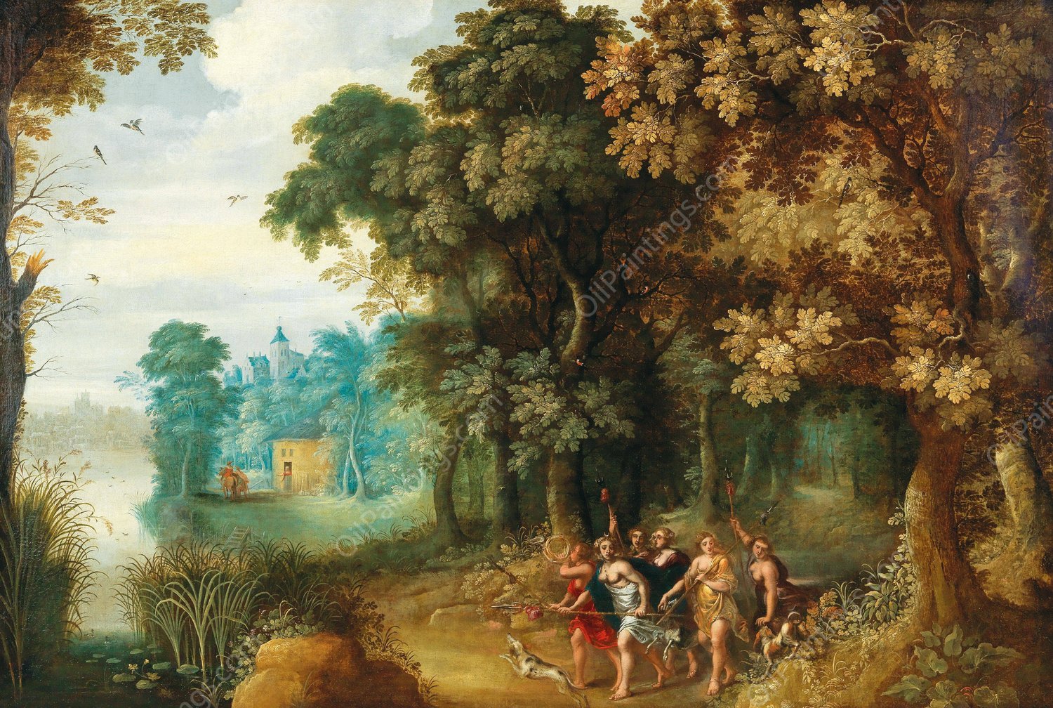 A wooded landscape with Diana and her Nymphs by Gerard De La Vallee - Hand-Painted Oil Painting Reproduction