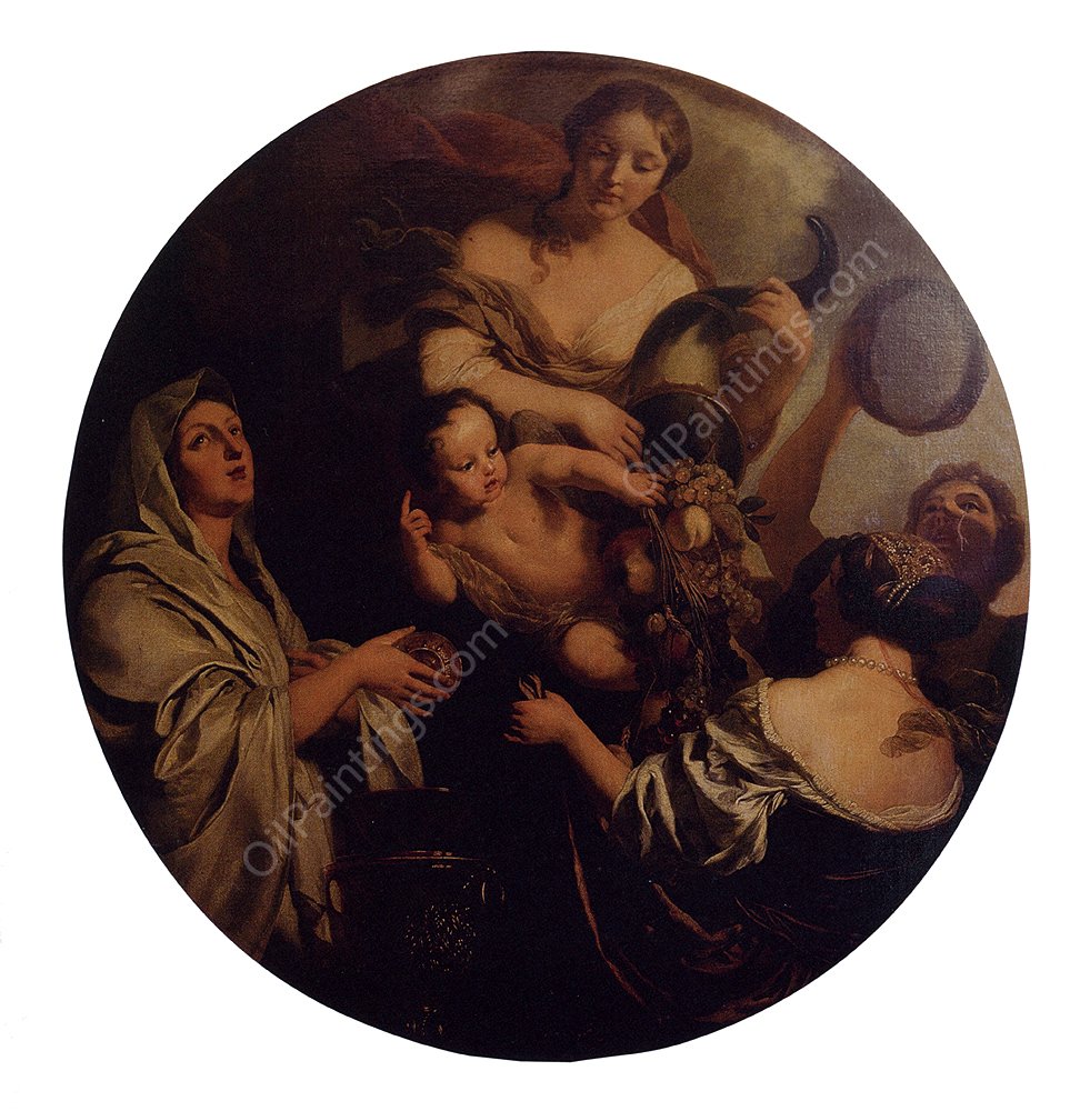 Allegory with an Infant Surrounded by Women, One with a Cornucopia by Gerard De Lairesse - Hand-Painted Oil Painting Reproduction