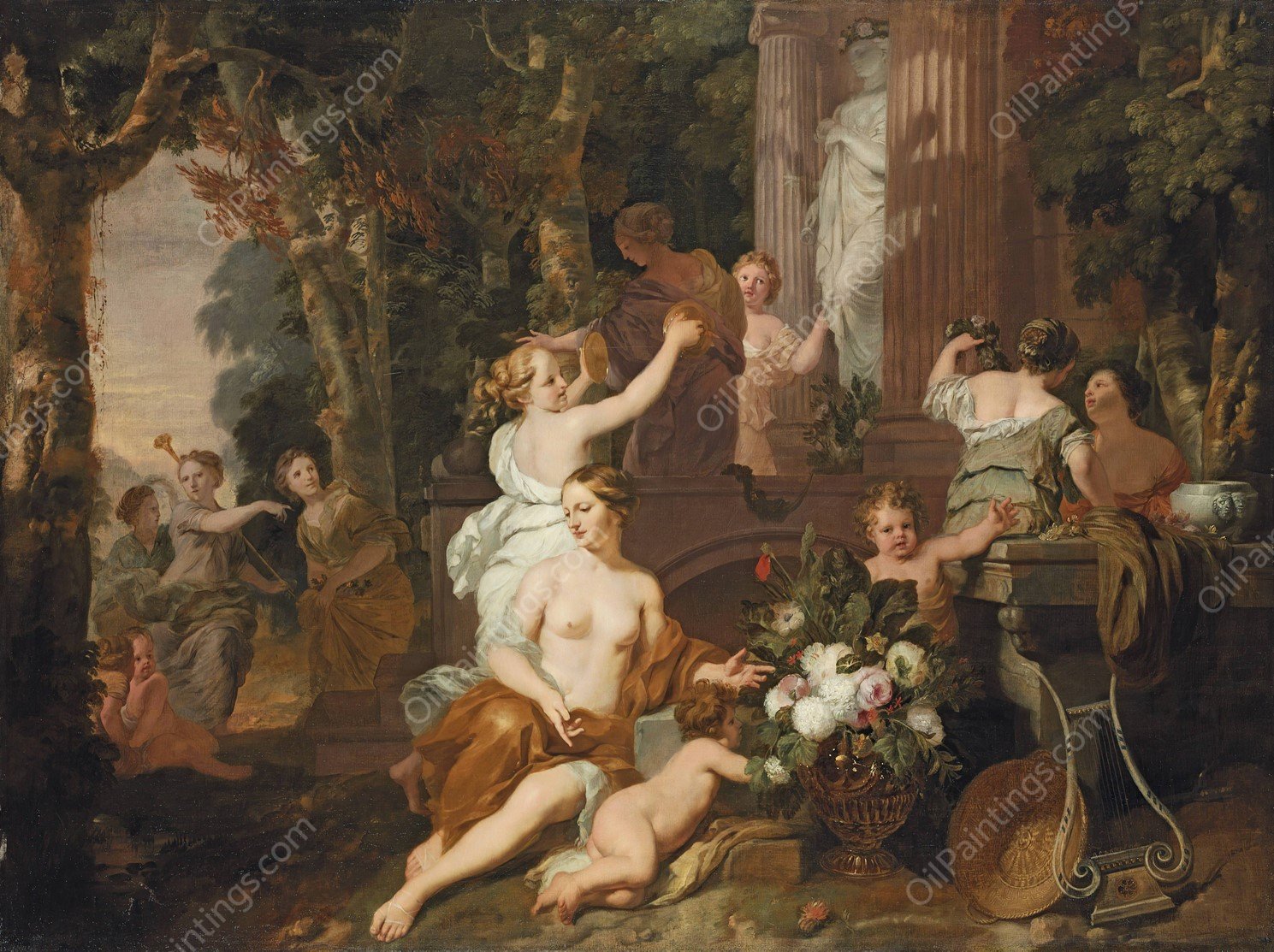 Nymphs And Bacchantes Paying Homage At The Temple Of Flora by Gerard De Lairesse - Hand-Painted Oil Painting Reproduction
