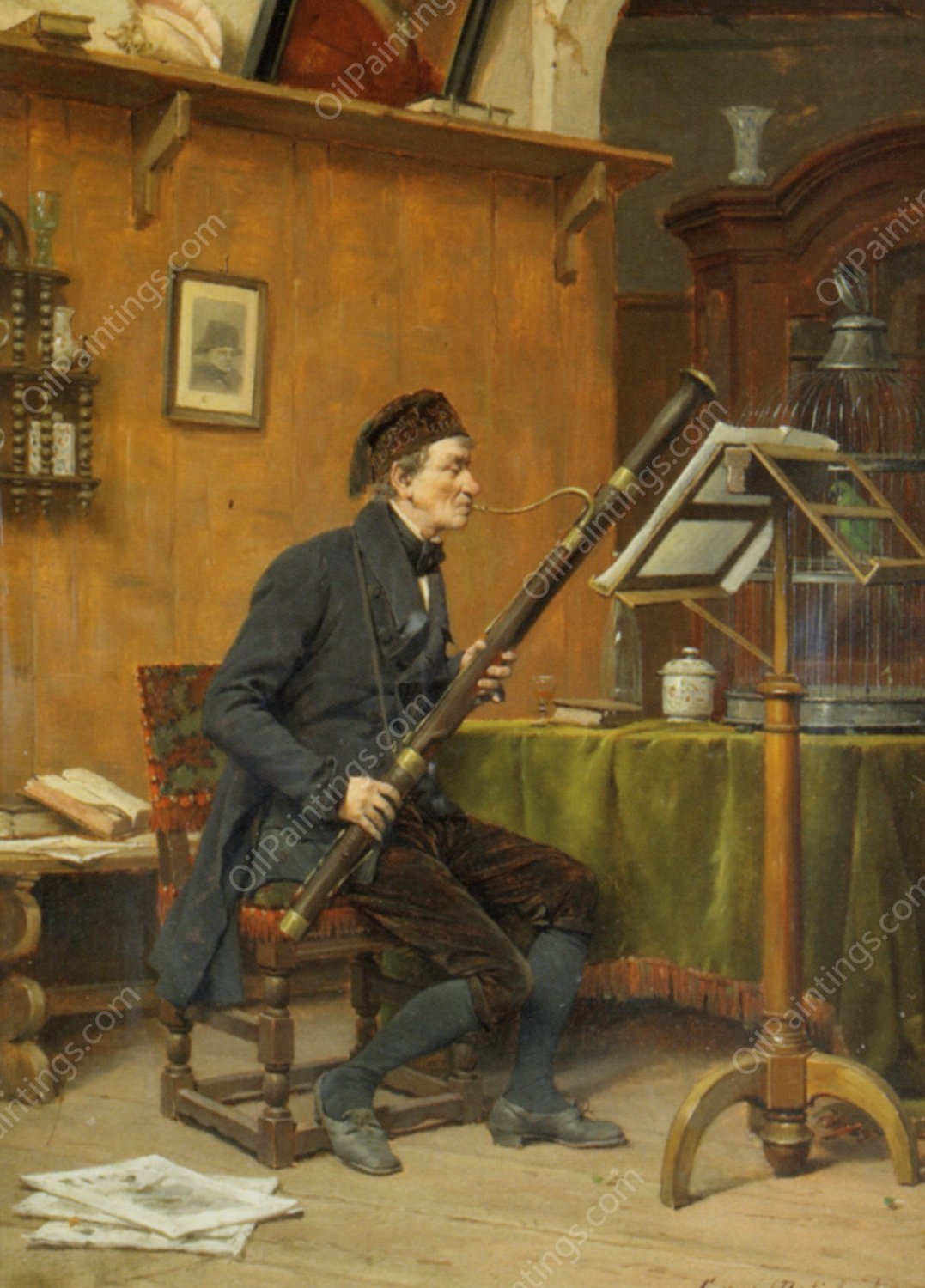 The Bassoon Player by Gerard Portielje - Hand-Painted Oil Painting Reproduction