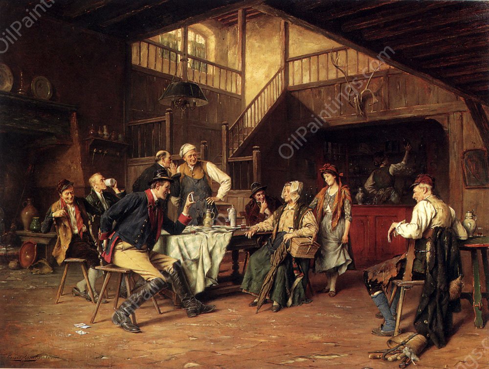 The Card Trick by Gerard Portielje - Hand-Painted Oil Painting Reproduction