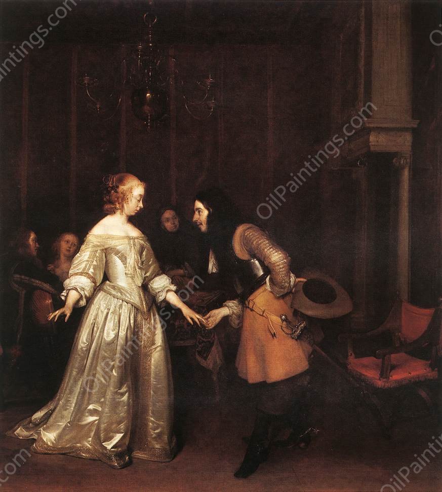 The Dancing Couple by Gerard Terborch - Hand-Painted Oil Painting Reproduction