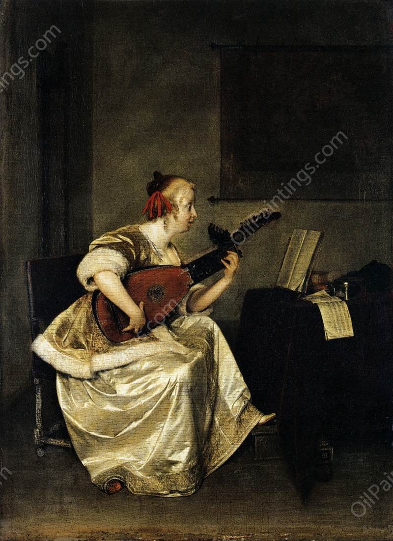 The Lute Player by Gerard Terborch - Hand-Painted Oil Painting Reproduction