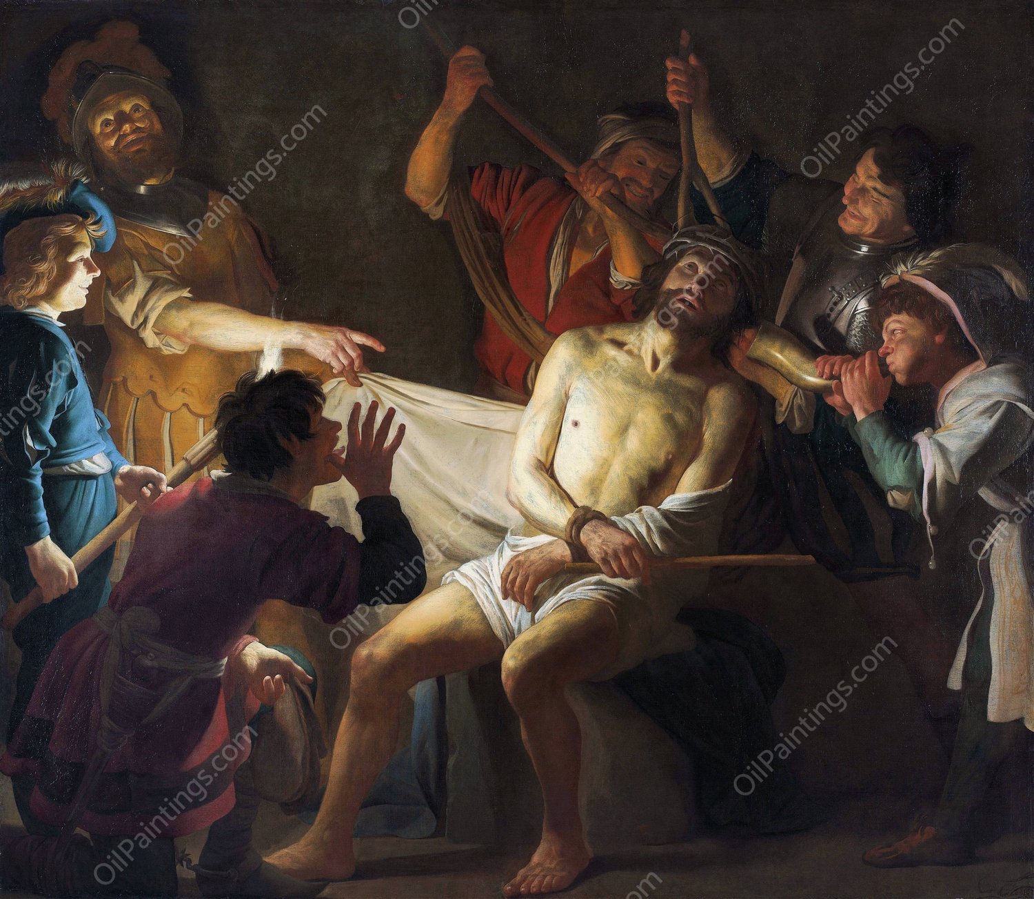 Christ Crowned with Thorns  by Gerard Van Honthorst - Hand-Painted Oil Painting Reproduction