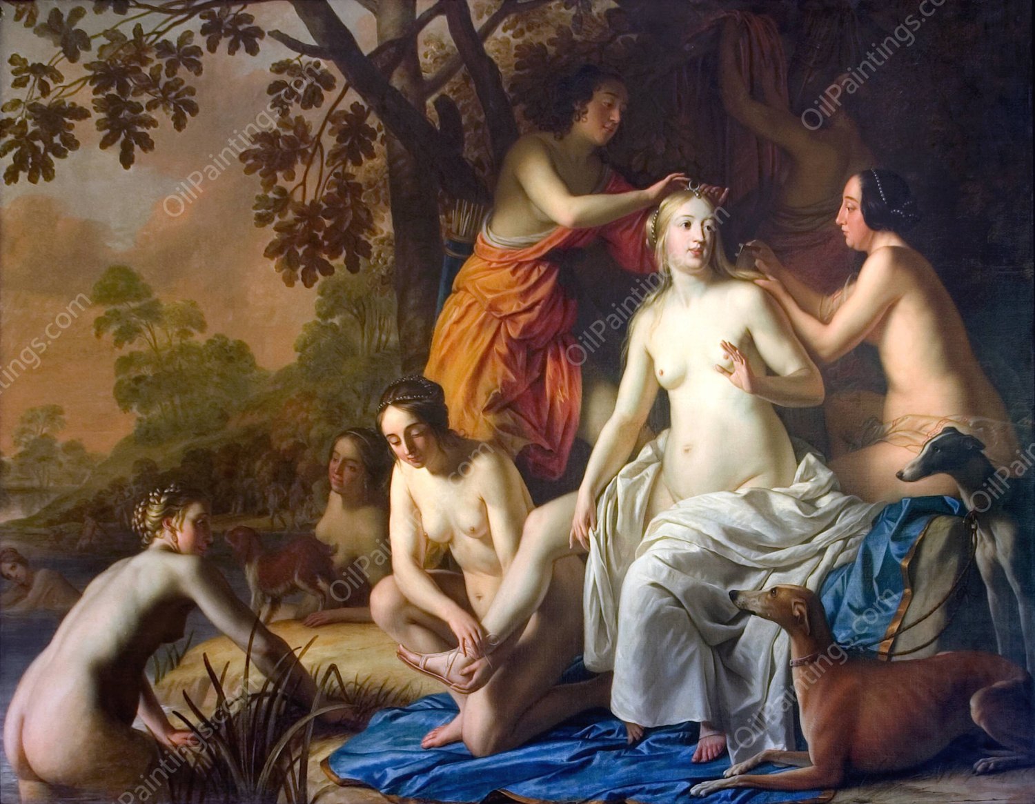 Diana with her Nymphs  by Gerard Van Honthorst - Hand-Painted Oil Painting Reproduction