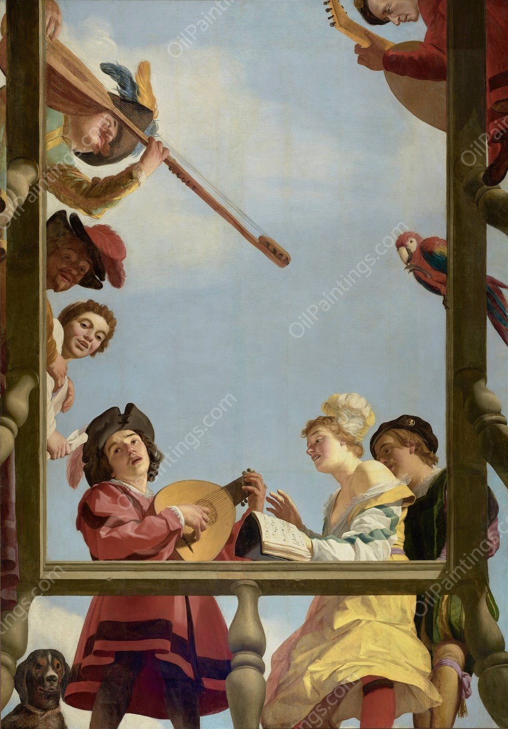 Musical Group on a Balcony  by Gerard Van Honthorst - Hand-Painted Oil Painting Reproduction