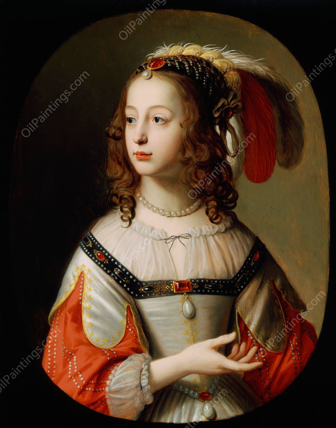 Portrait of Sophia, Princess Palatine  by Gerard Van Honthorst - Hand-Painted Oil Painting Reproduction