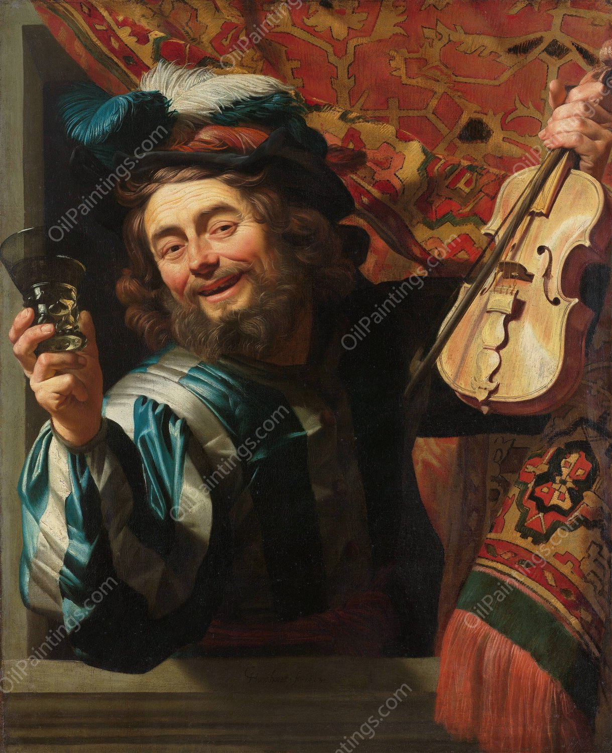 The Merry Fiddler  by Gerard Van Honthorst - Hand-Painted Oil Painting Reproduction