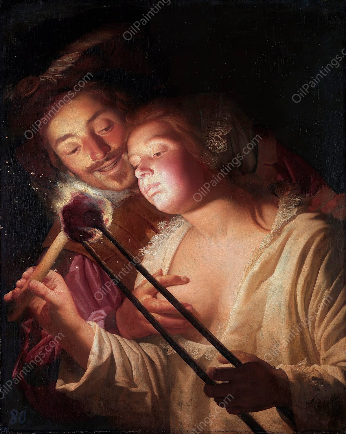 The Soldier and the Girl  by Gerard Van Honthorst - Hand-Painted Oil Painting Reproduction