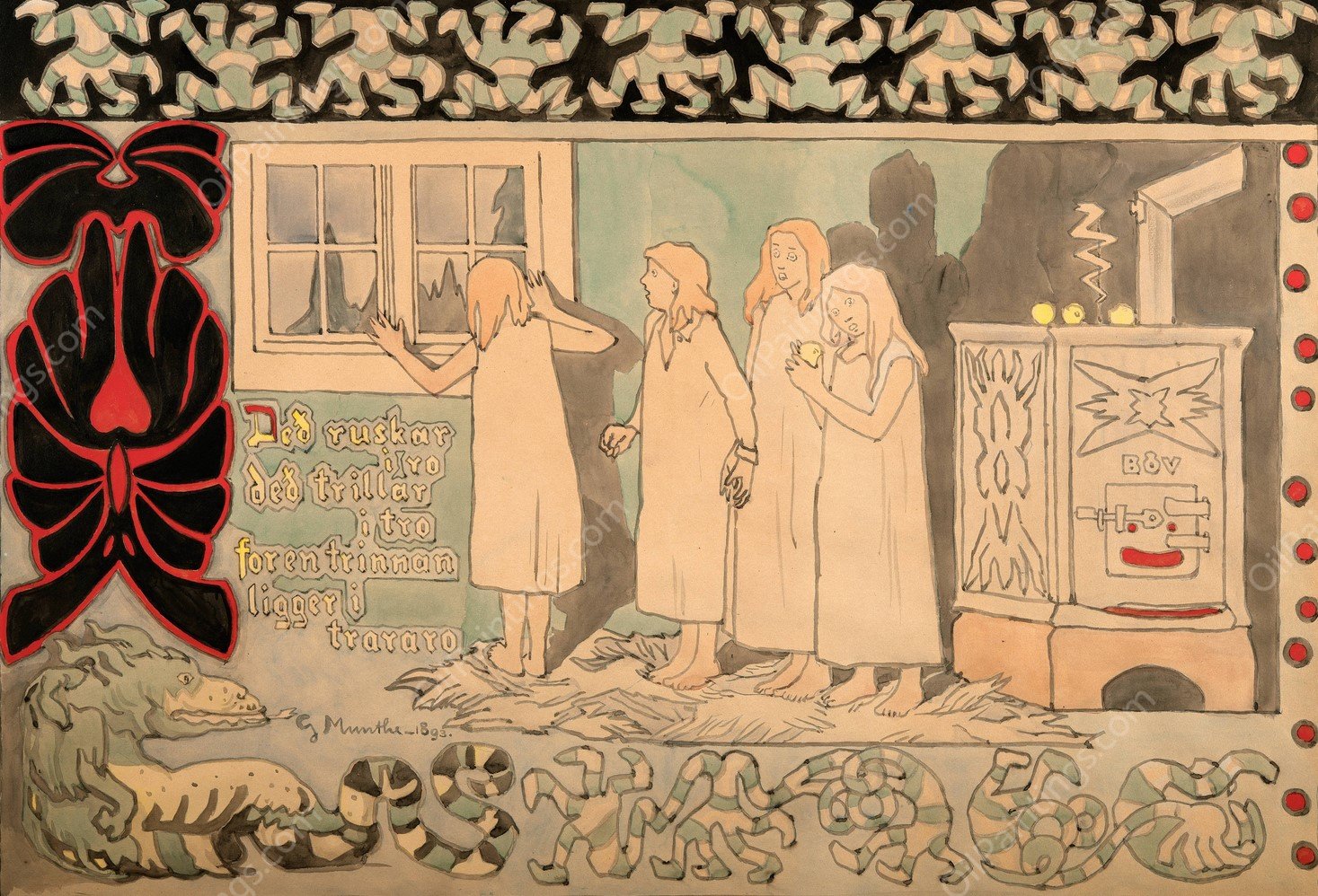 Afraid of the Dark  by Gerhard Munthe - Hand-Painted Oil Painting Reproduction