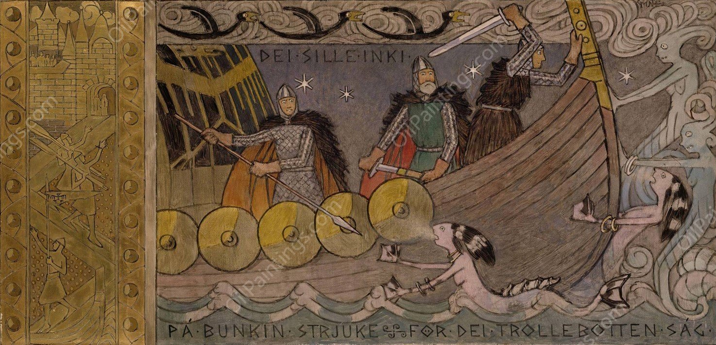 Asmund and his Brothers on the Sea  by Gerhard Munthe - Hand-Painted Oil Painting Reproduction