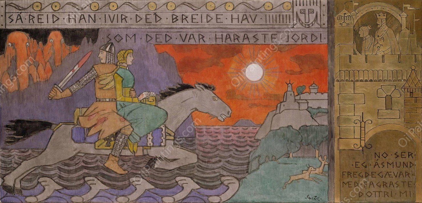 Asmund and the Princess riding Home  by Gerhard Munthe - Hand-Painted Oil Painting Reproduction