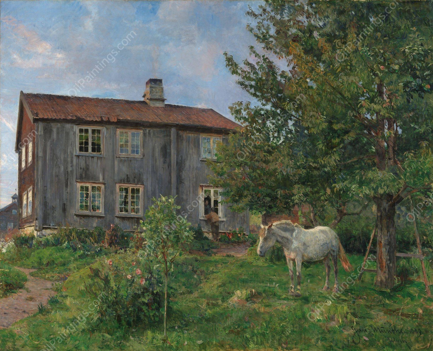 At the Farm, Ulvin  by Gerhard Munthe - Hand-Painted Oil Painting Reproduction