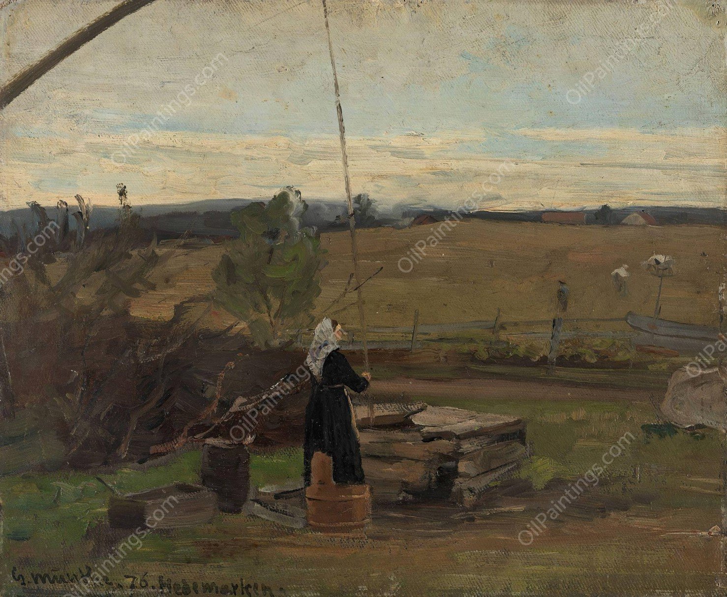 At the Well  by Gerhard Munthe - Hand-Painted Oil Painting Reproduction