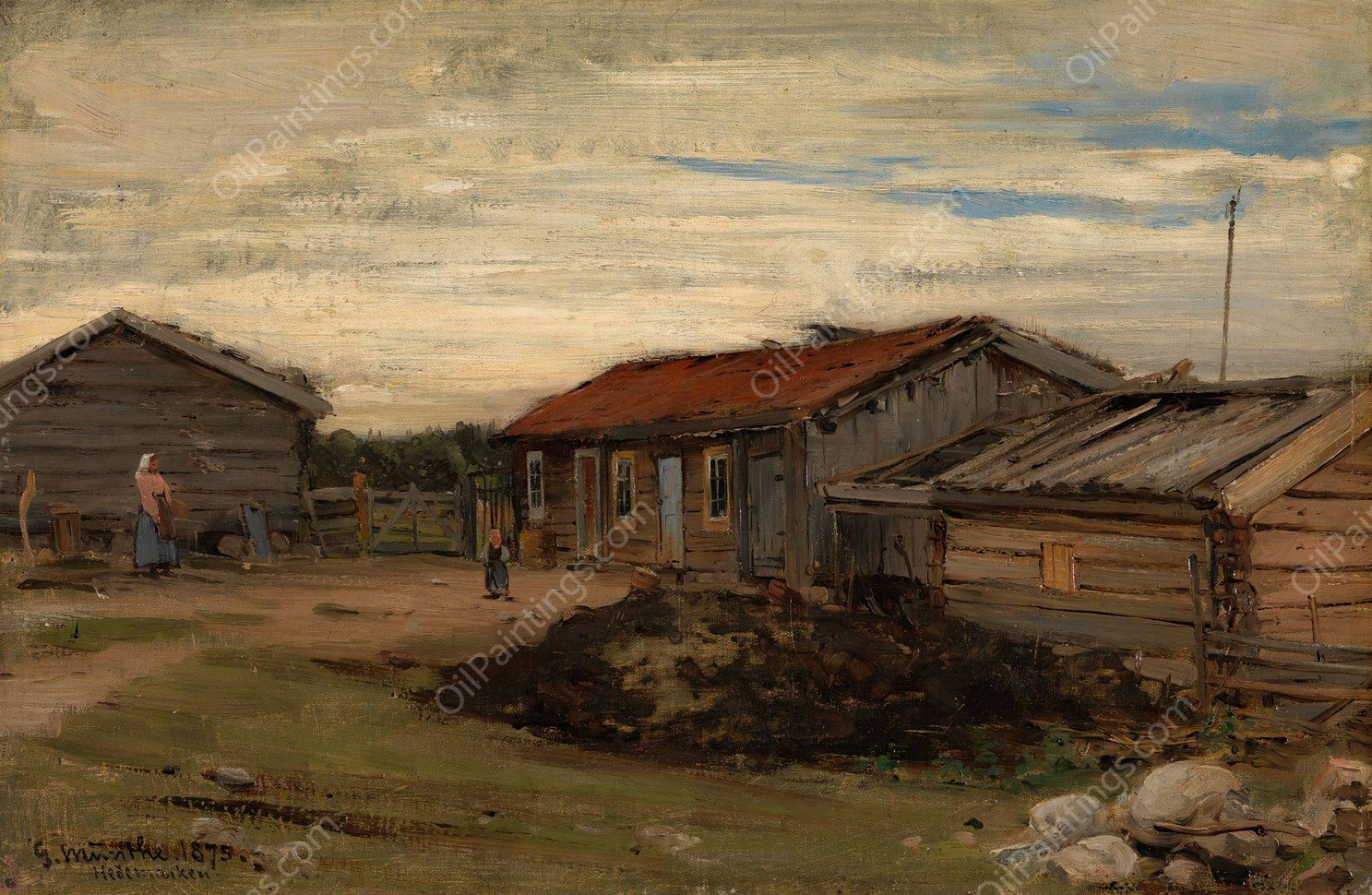 Country Courtyard  by Gerhard Munthe - Hand-Painted Oil Painting Reproduction