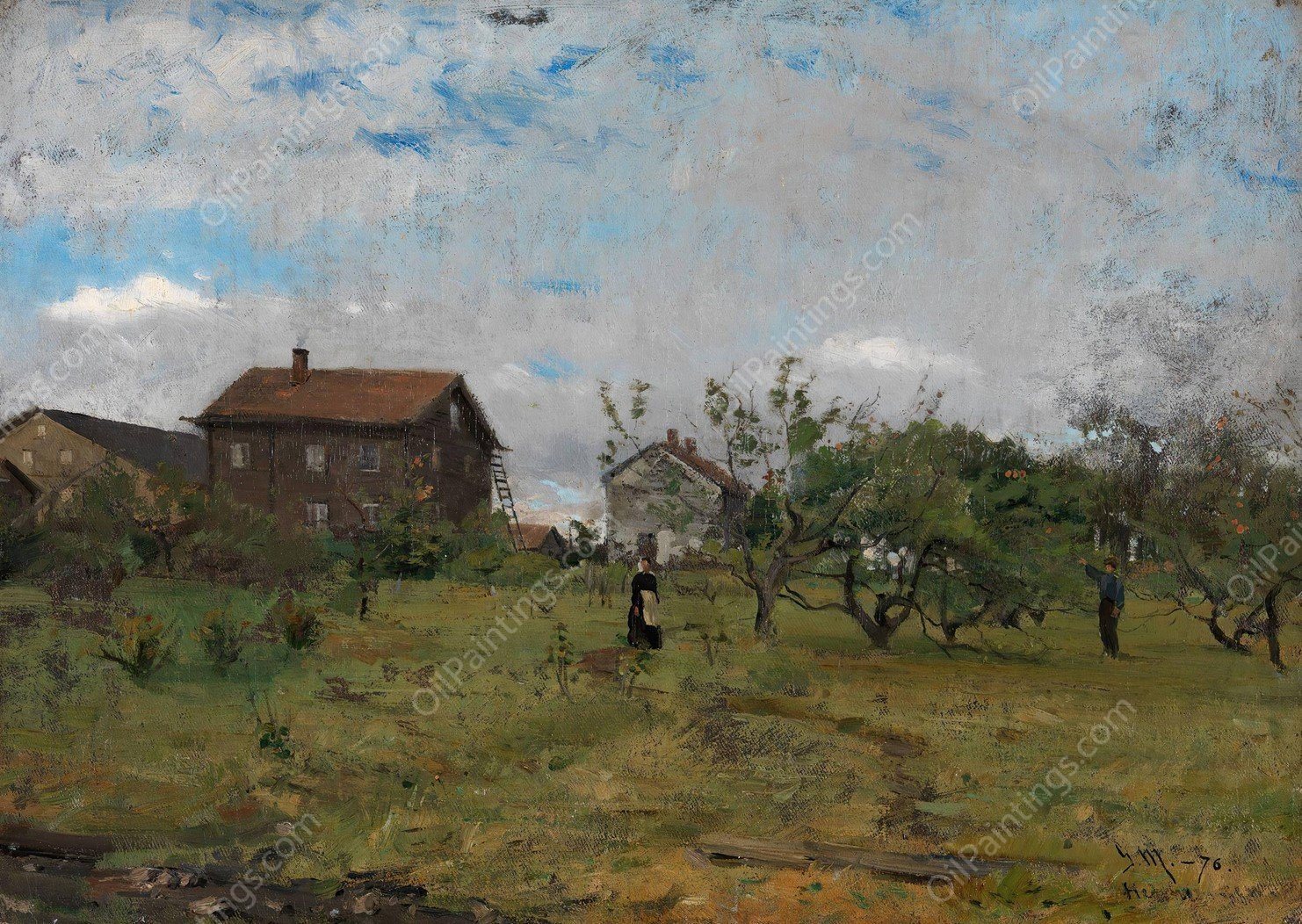 Farm at Hedmark  by Gerhard Munthe - Hand-Painted Oil Painting Reproduction