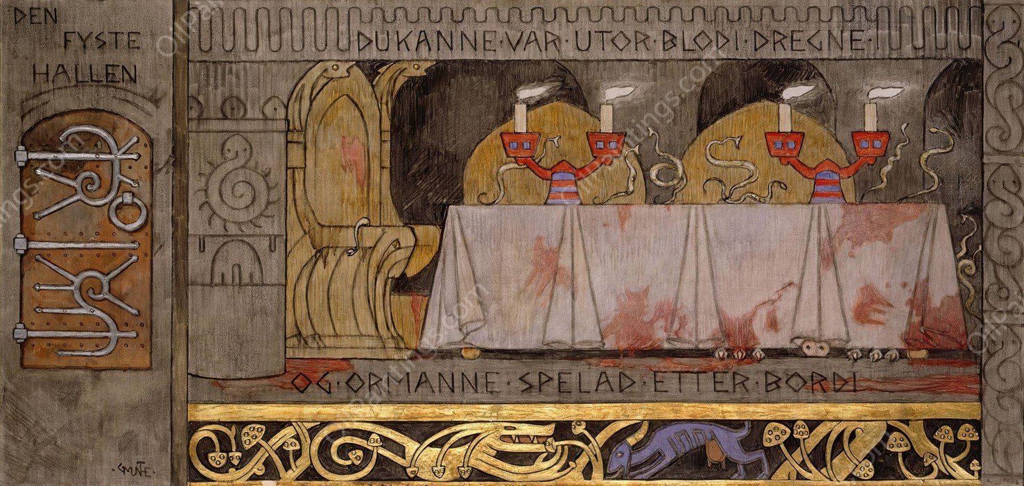 The First Hall  by Gerhard Munthe - Hand-Painted Oil Painting Reproduction