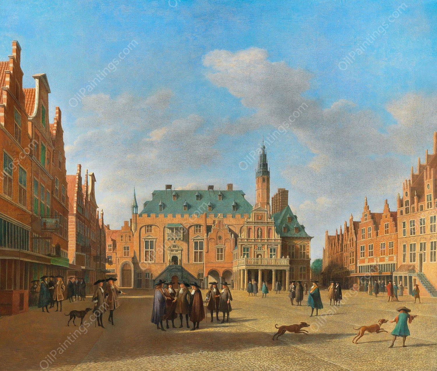 The Grote Markt in Haarlem with the Town Hall by Gerrit Berckheyde - Hand-Painted Oil Painting Reproduction