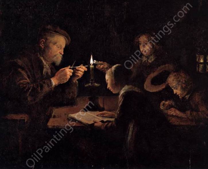An Evening School by Gerrit Dou - Hand-Painted Oil Painting Reproduction