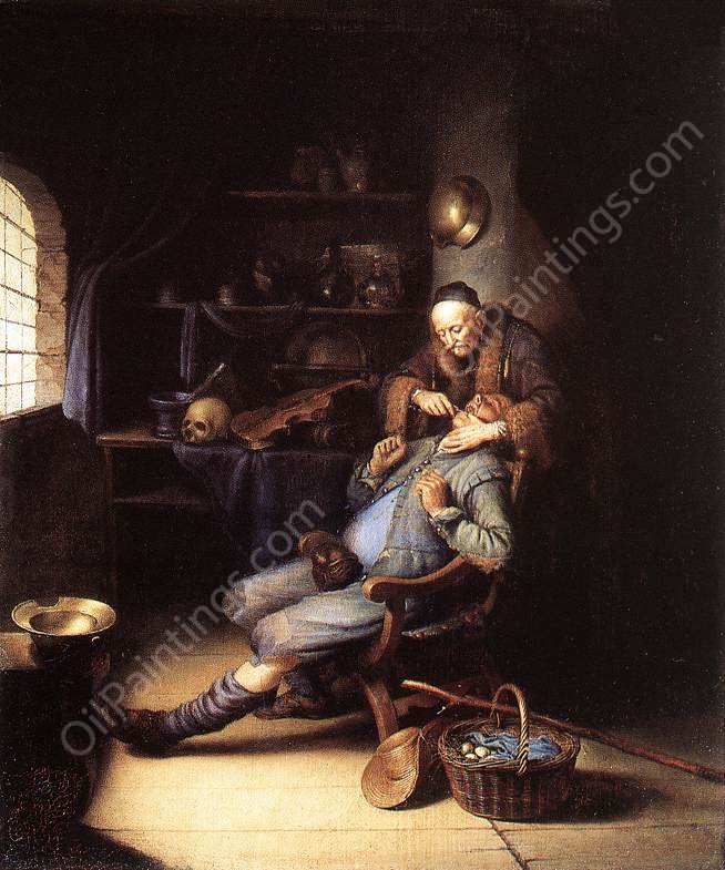 The Extraction of Tooth by Gerrit Dou - Hand-Painted Oil Painting Reproduction