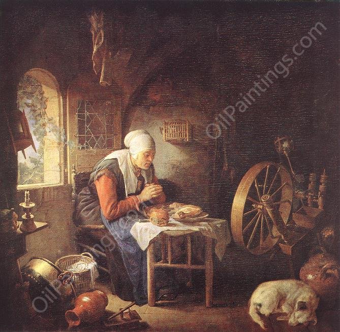 The Prayer of the Spinner by Gerrit Dou - Hand-Painted Oil Painting Reproduction