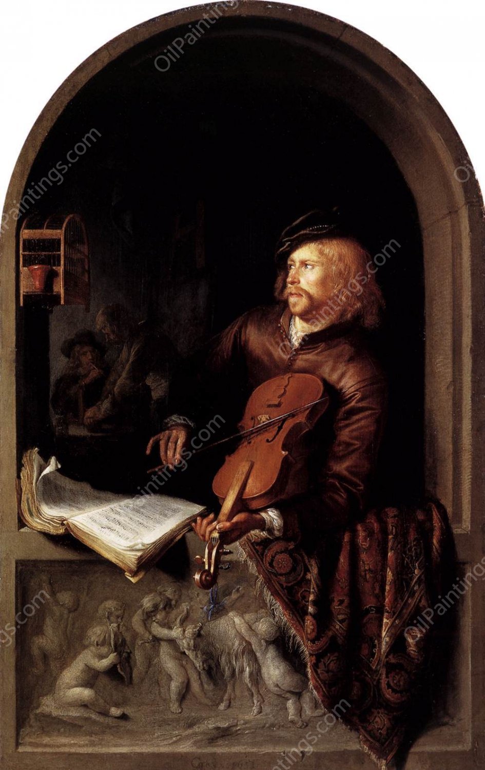Violon Player by Gerrit Dou - Hand-Painted Oil Painting Reproduction