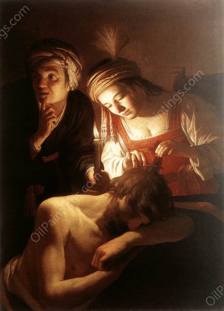 Samson and Delilah by Gerrit Van Honthorst - Hand-Painted Oil Painting Reproduction
