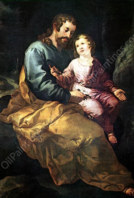 St Joseph and the Christ Child by Gerrit Van Honthorst - Hand-Painted Oil Painting Reproduction
