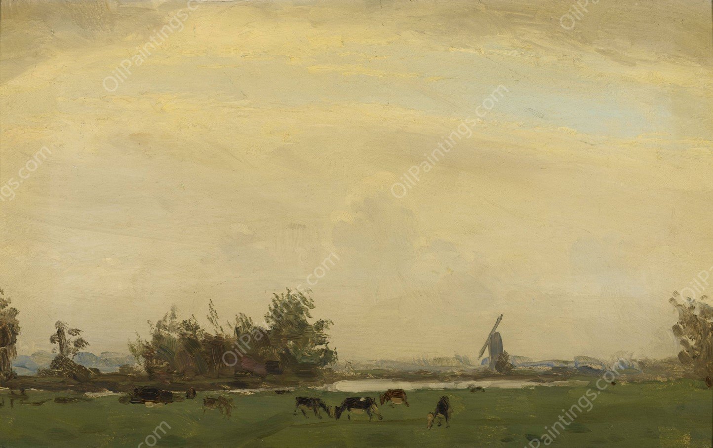 Meadow Landscape on the Spaarne  by Gerrit Willem Dijsselhof - Hand-Painted Oil Painting Reproduction