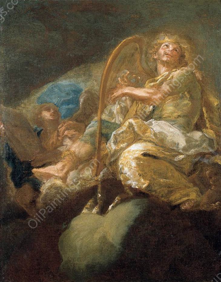 King David Playing the Harp by Giacomo Del Po - Hand-Painted Oil Painting Reproduction